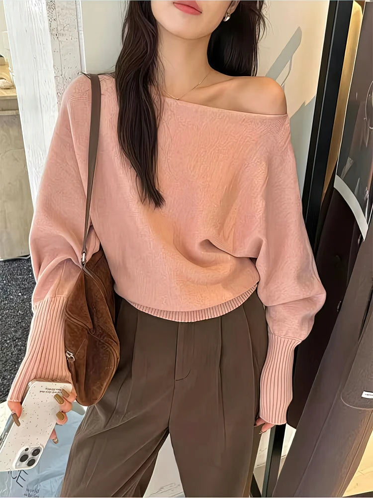 Batwing Long sleeve Knitted Pullover Women 300g Thick